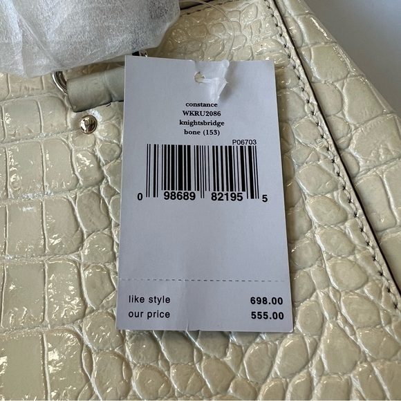 New Kate Spade Constance Knightsbridge Bone Croc Patent Leather Large Satchel - Picture 14 of 16